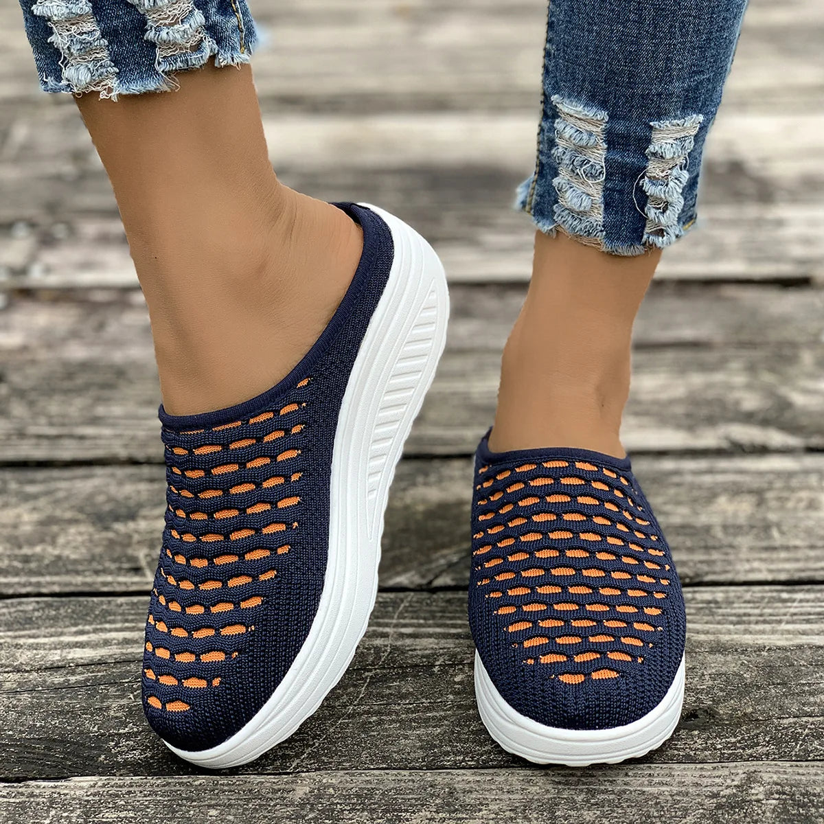 LIZAKOSHT  -  Low Shoes Woman  Cover Toe Massage Slippers House Rome Cotton Fabric Hoof Heels Rubber Slides Shoes Low Home Slippers Women'