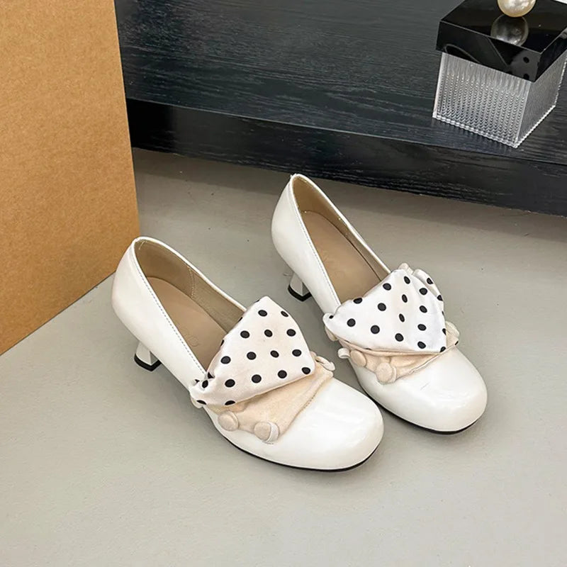 LIZAKOSHT  -  Vintage Polka Dot Thick Heel Women Mary Jane Shoes Outdoor Slip On Pumps Spring Autumn Eelgant Dress Leather Single Shoes