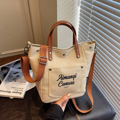 Fashion Canvas Shoulder Bag Women Winter Large Capacity Crossbody Bag for Work Commute Comfortable Versatile Texture Bucket Bag