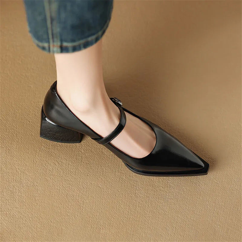 LIZAKOSHT -  New Spring Split Leather Women Shoes Pointed Toe Women Pumps Fashion Retro Mary Jane Shoes for Women High Heels Ladies Shoes