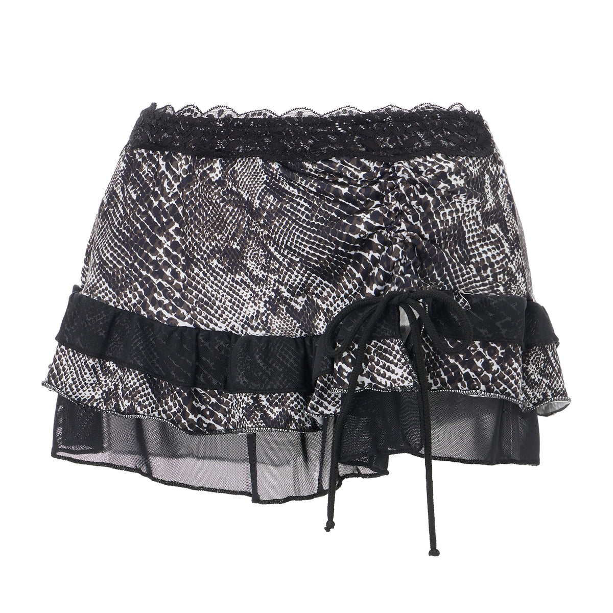 LIZAKOSHT  -  00s Vintage Aesthetic Mini Skirt Coquette Women Fairy Lace Trim Low Rise Short Skirt Y2k Leopard Print Tiered Miro Pencil Skirt