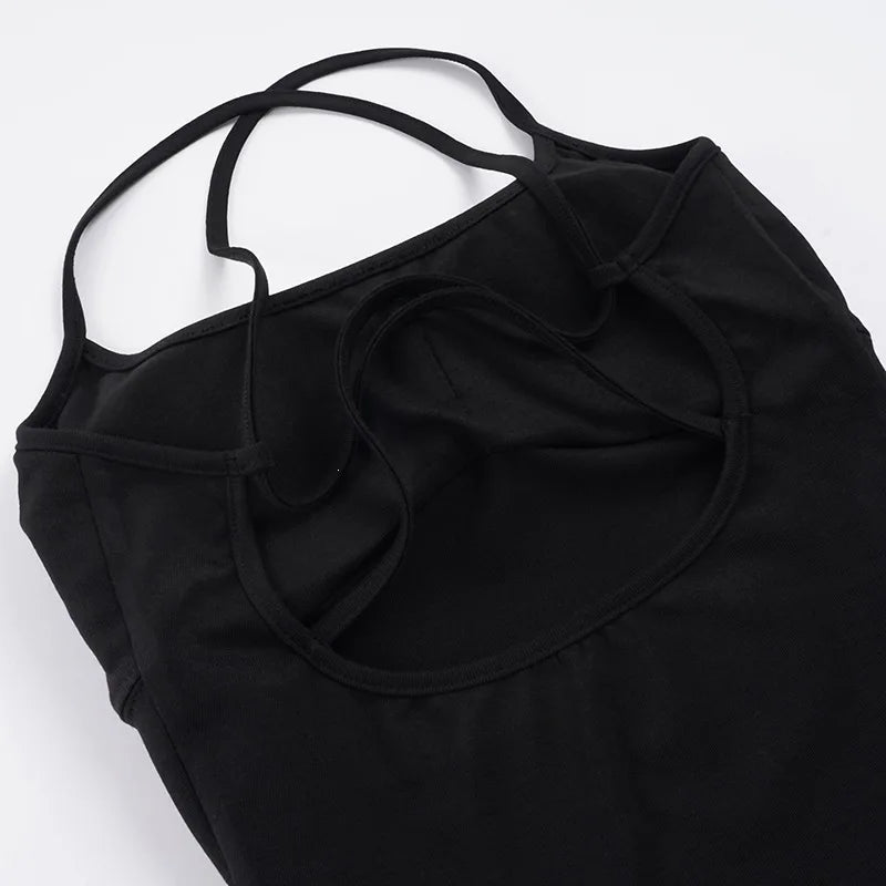 LIZAKOSHT  -  Simple Black Sexy Cross Halter Chest Padded Suspender Versatile Base Top