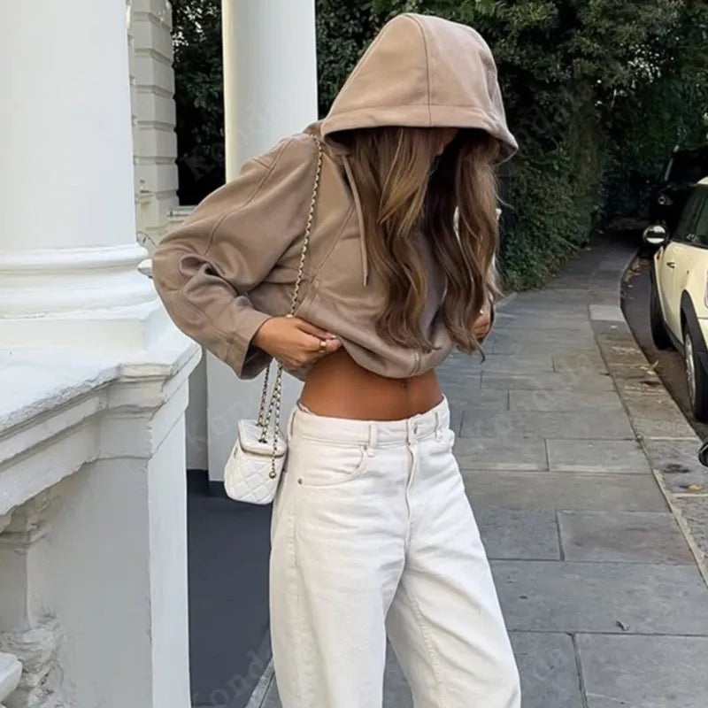 LIZAKOSHT  -  Retro Hooded Jacket Women Casual Loose Loose Zipper Coat Autumn Winter New Fashion Vintage Hoodies Simple Sweatshirt Female