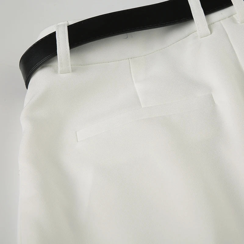 LIZAKOSHT  -  Women Casual Straight Pants with Belt High Street Fashion Lady Loose Trousers Summer Minimalist Office Wear Outfits
