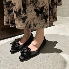 LIZAKOSHT  -  Summer Flats Shoes Women Square Toe Flat Female Ballet Rose Flower Shallow Ballerina Soft Moccasins Female Zapatillas Mujer