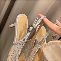 LIZAKOSHT  -  Luxury Rhinestone High Heels Women Fashion Designer Sandals Party Dress Bridal Shoes Mesh Glitter Pointed Toe Muller Pumps Women
