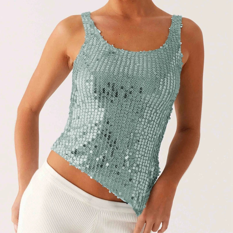 LIZAKOSHT  -  Women's Sparkly Sequins Tank Top Sleeveless Shiny Glitter Cami Top Slim Fit Vest Sexy Night Out Crop Top Streetwear