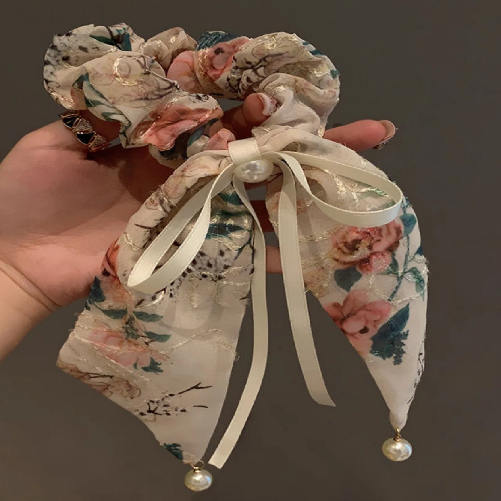 LIZAKOSHT  -  1PC Super Fairy, Pearl, Butterfly, Ribbon, Small Intestine Loop, Sweet, Girl, Tie Marble Hair Rope, Premium, Ponytail, Temperame