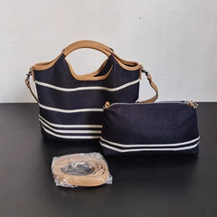 LIZAKOSHT  -  Retro Blue Stripe Handbag Women Color Block Large Capacity Shoulder Bags Ladies Fashion Casual Versatile Commute Crossbody Bags