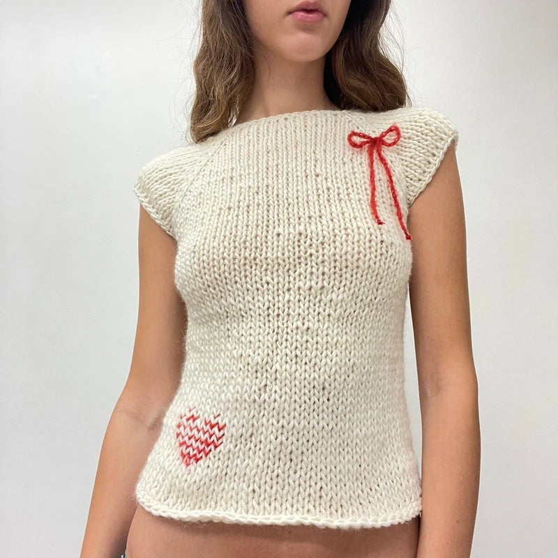 LIZAKOSHT  -  Butterfly/Bow Knit Short Sleeve Sweater Tees Aesthetic 2000s Retro Grunge T-shirt Preppy Cute Cottage Y2K Crop Tops Knitwear