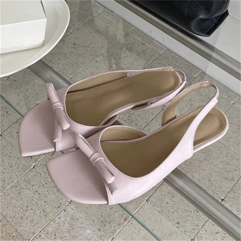 LIZAKOSHT  -  Fashion Elegant Square Toe Butterfly Knot Women Sandals Summer Thin Low Heels Banquet Dress Casual Shoes