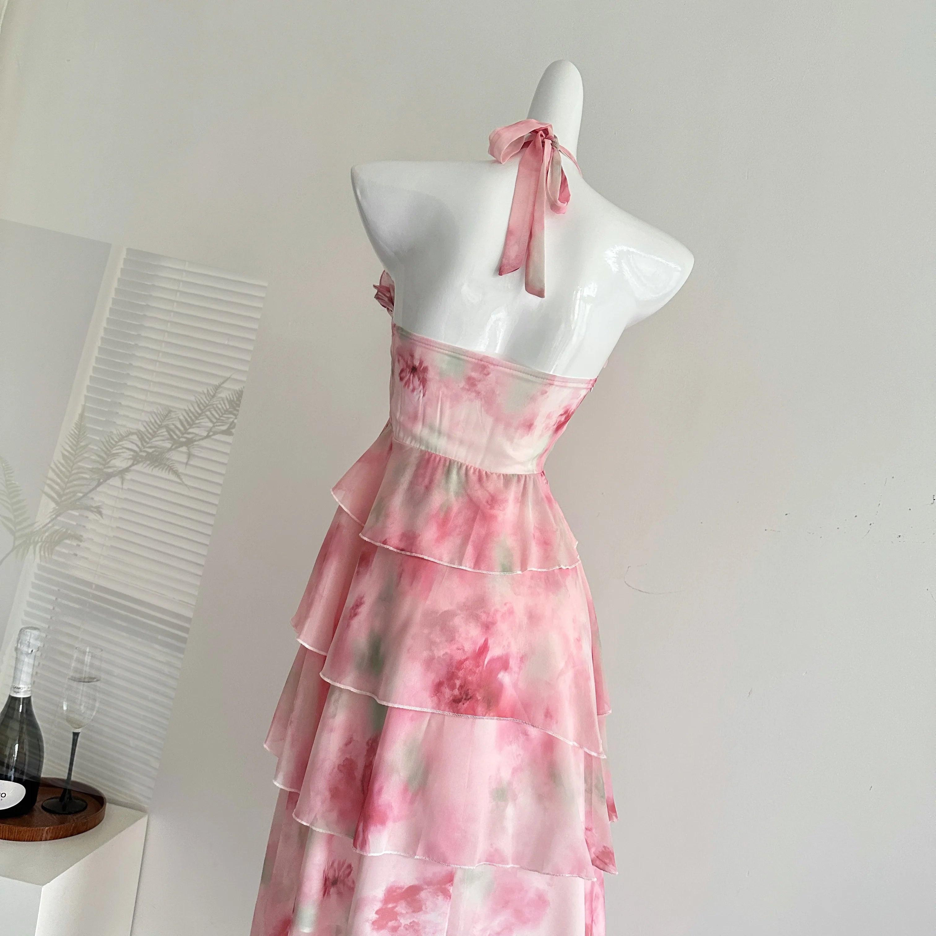 LIZAKOSHT  -  Summer Women Birthday Prom Halter Dress Maxi Coquette French Vintage Vacation Frock Evening Old Money One-Piece Party Aesthetic
