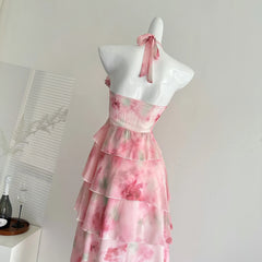 LIZAKOSHT  -  Summer Women Birthday Prom Halter Dress Maxi Coquette French Vintage Vacation Frock Evening Old Money One-Piece Party Aesthetic