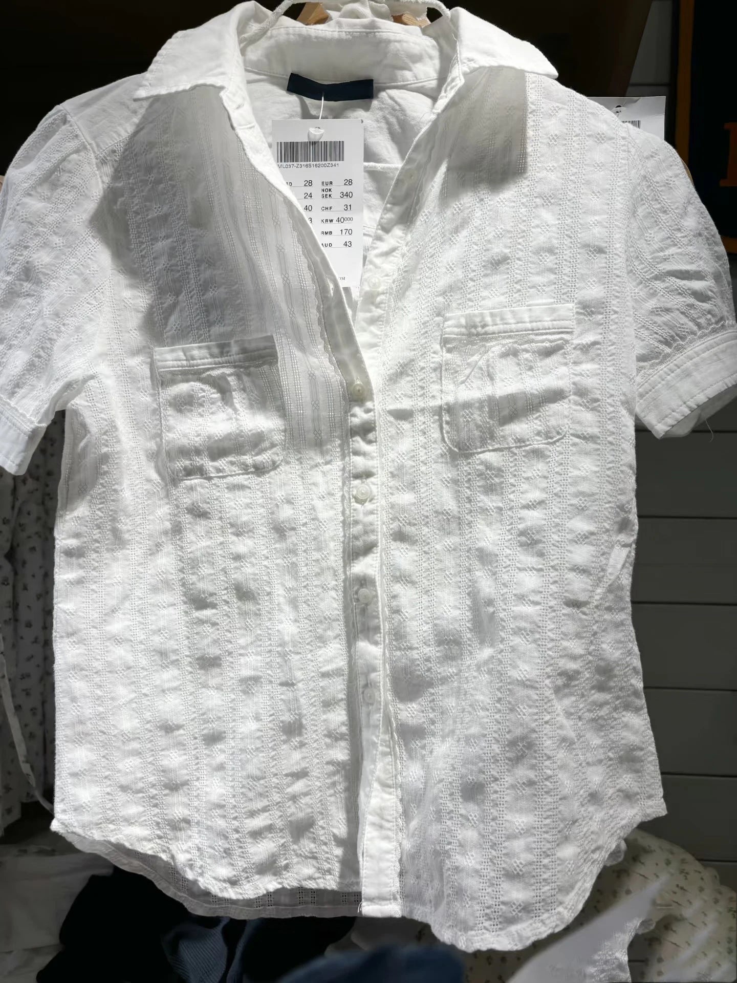 LIZAKOSHT  -  Pockets White Textured T-shirt Blouse Women Solid Turn Down Collar Single Breasted Cotton Tees Summer Sweet Cute Slim Shirts Top