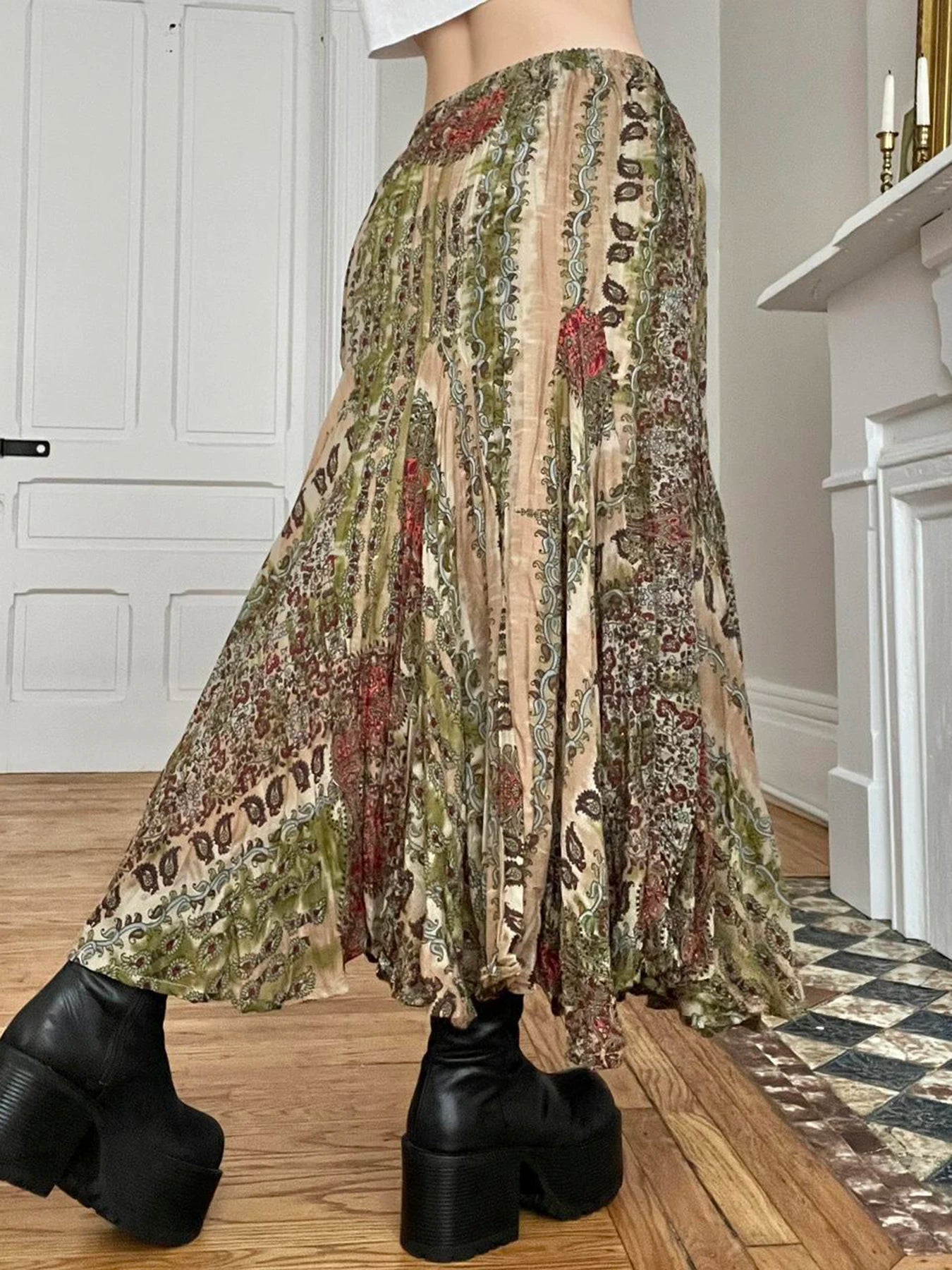LIZAKOSHT  -  Mori Girl style Half Body Skirt Vintage Printed Patchwork Skirts Basic Fashion Aesthetic Woman‘s Clothing Summer