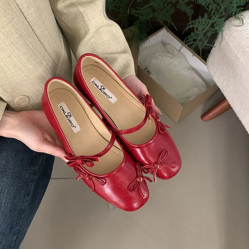 LIZAKOSHT  -  Women Flats Shoes Fashion Bow Knot Shallow Ballet Ladies Shoes Spring Footwear Casual Mary Jane Gold Sliver Red Ballerina Mujer