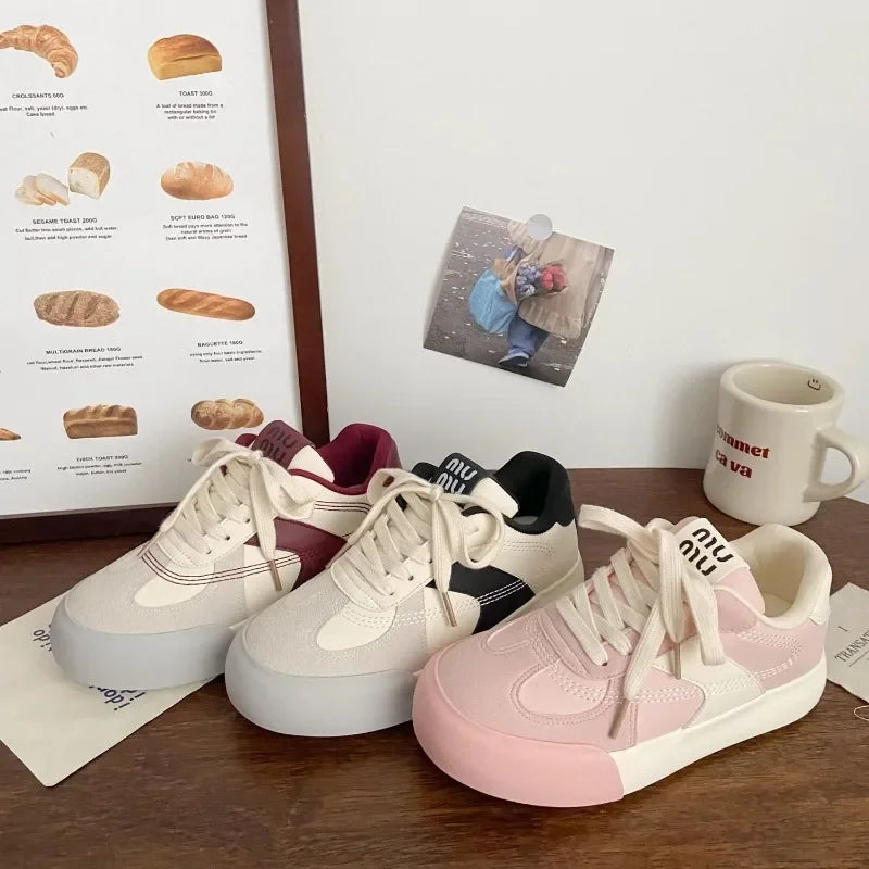 LIZAKOSHT  -  Pink Platform Sports Shoes Woman Niche Low-top Fashion Korean Style Autumn Women Sneakers PU Leathers Casual Shoes
