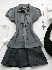 LIZAKOSHT  -  Preppy 2-Piece Set Dresses American Retro Goth Top+Skirt Y2k 2000s Japanese Harajuku Hot Girl Women's Dress Fashion Grunge Chic