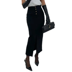 LIZAKOSHT  -  Black High Waist Belly Slit Straight Hip Skirt Female New Commuting Temperament One-step Skirt
