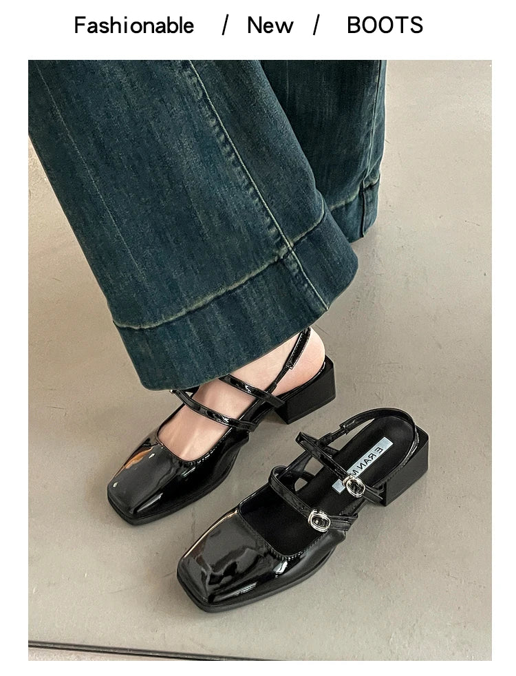 LIZAKOSHT  -  Retro Style Summer Thick Heel Women Sandals Fashion Square Toe Singbacks Shoes Ladies Elegant Party Dress Sandalias