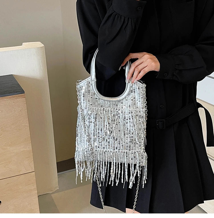 LIZAKOSHT  -  Trendy Design Sequin Tassels Tote Handbags and Purses Women Shoulder Crossbody Bags 2024 New Messenger Clutches Bag High Quality