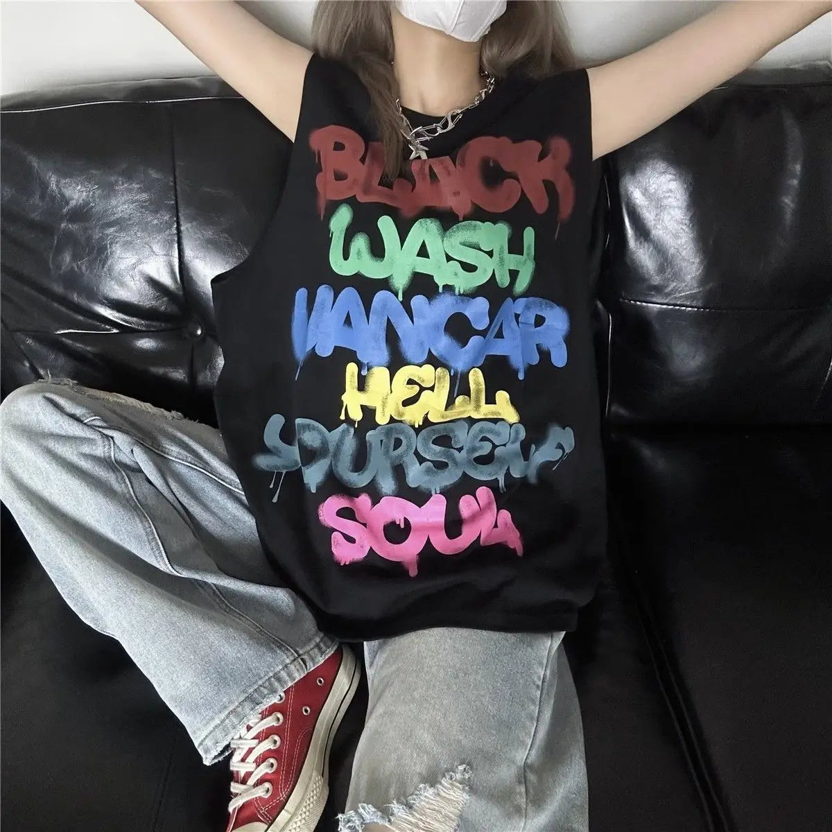 LIZAKOSHT  -  Short-Sleeved Vest Letter Printing Heavy Cotton Summer American Loose Trendy Brand Sleeveless Sports Men And Women Large Size