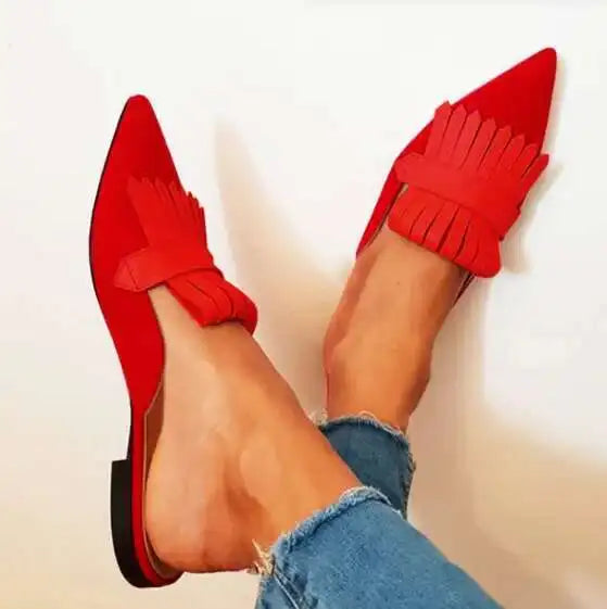 LIZAKOSHT  -  Women Slippers Mules Shoes Flat Heels Pointed Toe Shoes Casual Slides Women's Shoes