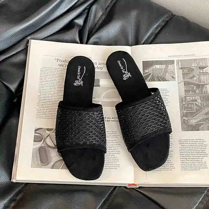 LIZAKOSHT  -  Summer Hollow Out Women Slippers Concise Open Toe Soft Sole Flats Slide Ladies Outdoor Dress Sandalias