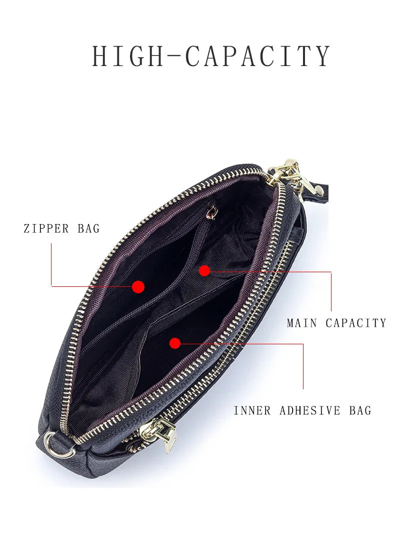 LIZAKOSHT  -  Genuine Leather women Shoulder Bag Small ladies Wristlet Bag Zip Money Coin Holder Purse Cowhide Multifunction phone wallet bols