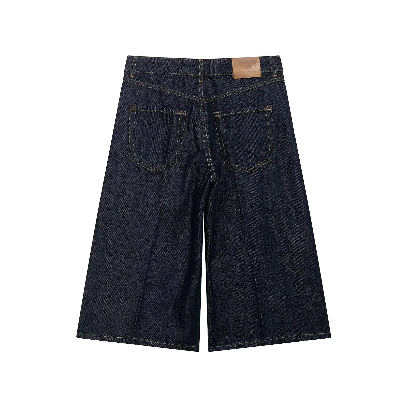 LIZAKOSHT  -  Fashion Baggy Deep Blue High Waist Ripped Hole Straight Knee Length Wide Leg Jeans Women Loose Denim Pants Short Trousers