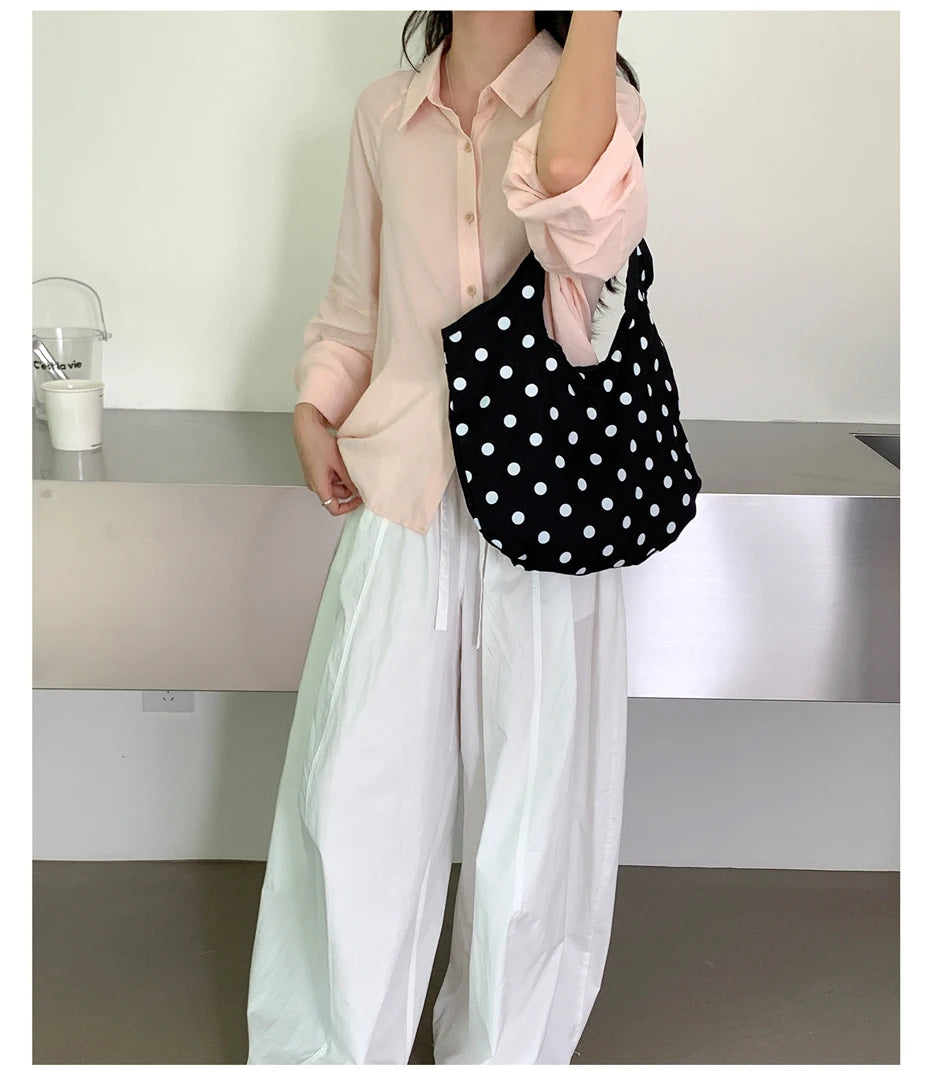 LIZAKOSHT  -  Fashion Wave Dot Shoulder Bag Versatile Large Capacity Commuter Tote Bags Casual Cotton Handbag