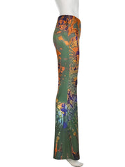 LIZAKOSHT  -  Holiday Slim Printed Flare Pants Sexy Low-Waisted Wide Leg Pants Women 2024 Autumn Spring Fashion Streetwear Beach Style