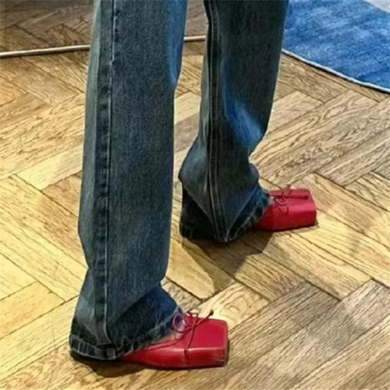 LIZAKOSHT  -  Fashion Square Toe Women Slippers High Heel Dress Pumps Red Shoes Woman Luxury Bowknot Ladies Sandals Runway Mules