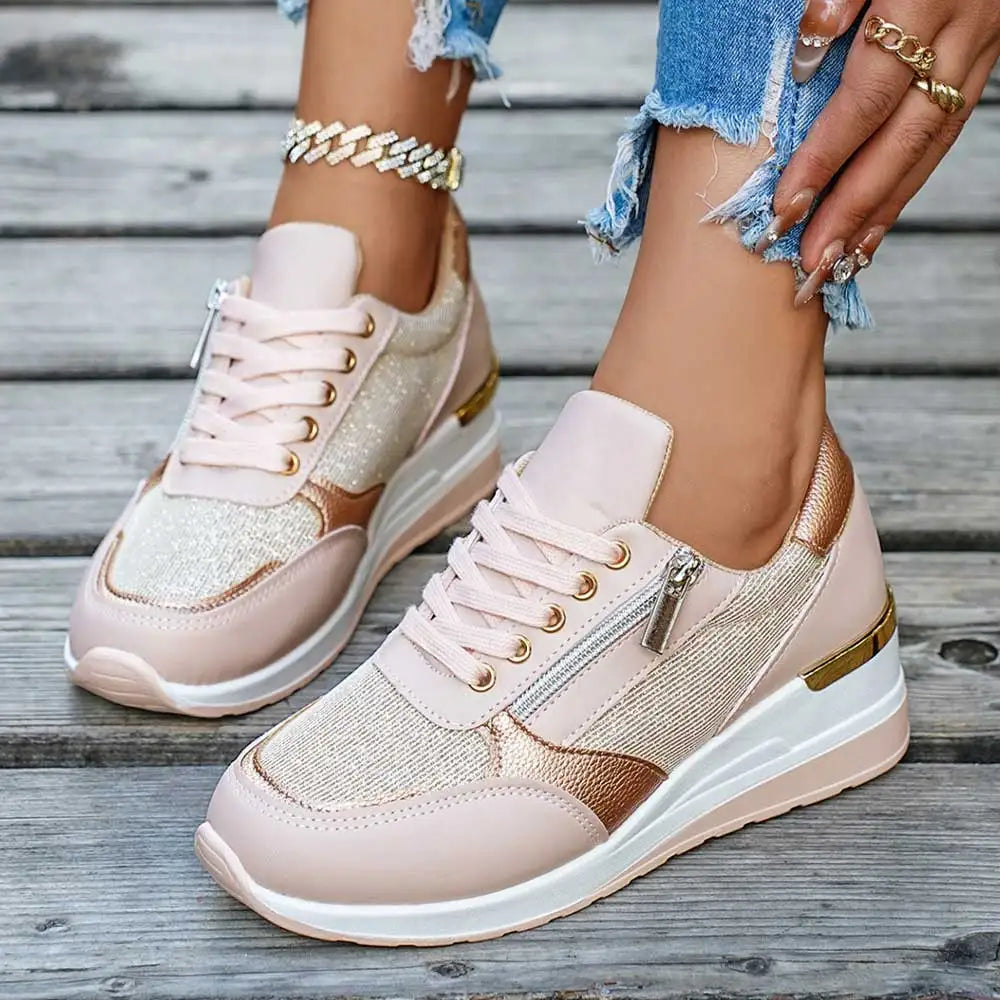 LIZAKOSHT  -  EUR Size 44 Leisure Black Wedges Trainers Sneakers Summer Pink 5.5cm Heels Comfy Walking Casual Shoes Women Daily Wear Footwear