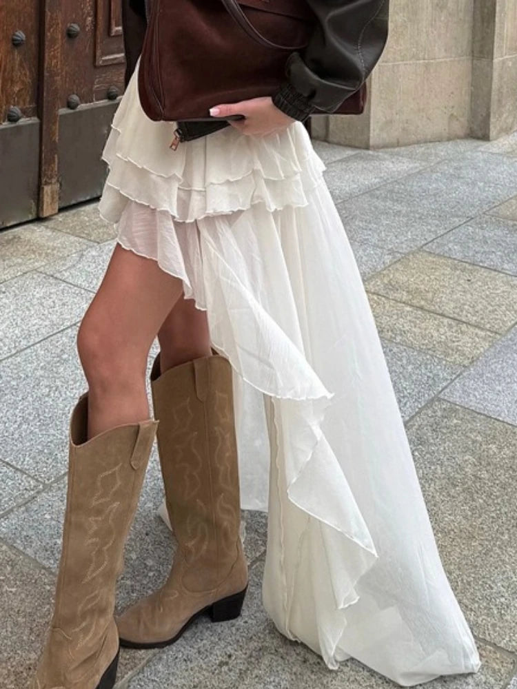 LIZAKOSHT  -  Casual Irregular Skirt For Women Solid High Waist Loose Pleats See-Through Fashion Y2k Skirts Outfit Female Skirts