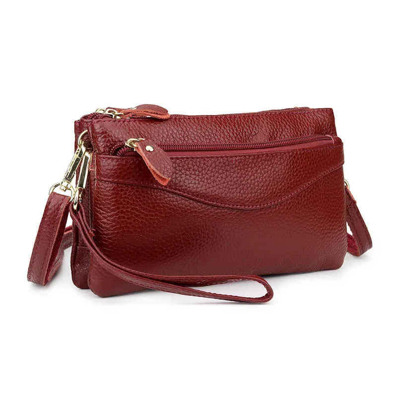 LIZAKOSHT  -  Genuine Leather Women Messenger Bags small Cowhide ladies Clutch wallet Multiple pockets female Shoulder Bags Cell phone purse