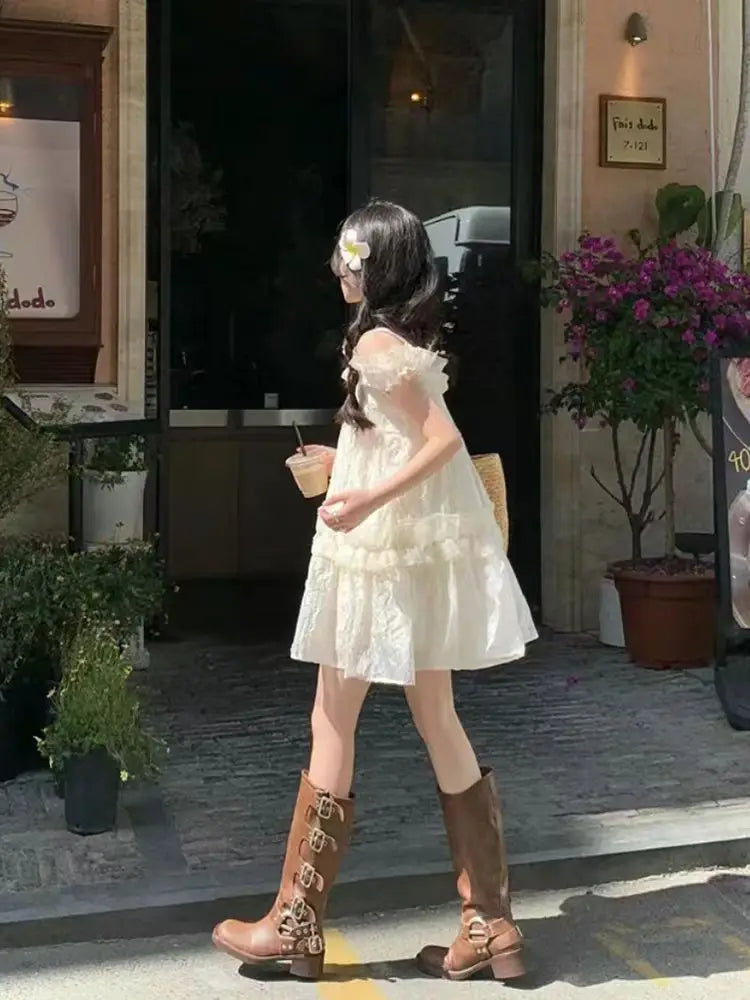 LIZAKOSHT  -  Retro Sweet First Love Two-wearing Suspender Dress for Women Loose Fluffy Princess