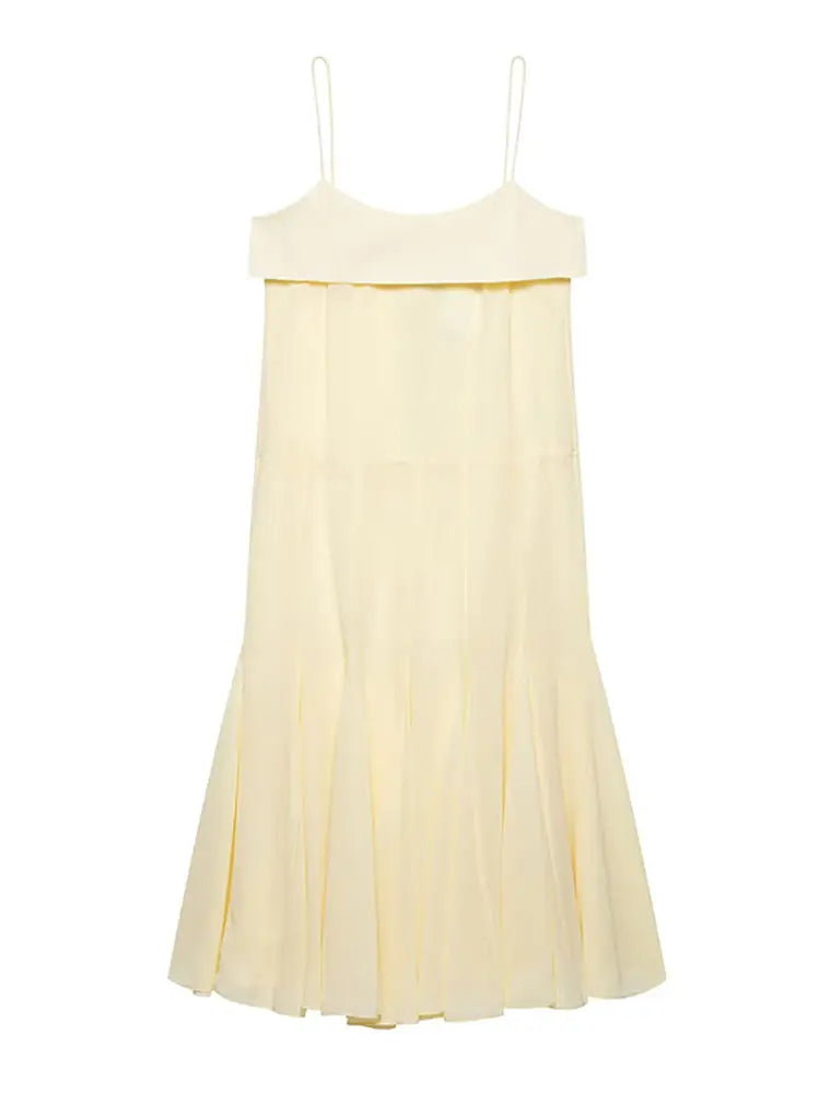 LIZAKOSHT  -  Elegant Sling Pleated Long Dress Women Patchwork Backless Sleeveless Zipper Solid Party Dresses 2025 Summer High Street Robes