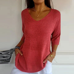 LIZAKOSHT  -  Women Casual Bat Sleeve Loose Temperament Blouse Blusa Elegant 3/4 Sleeve All Match Shirt 2024 New Style Office Knitted Tops