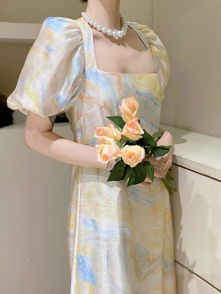 LIZAKOSHT  -  New Korea Sexy Sweet Backless Dresses For Women Vestidos De Mujer Puff Sleeves Summer Robe Femme Fashion Temperament Dress
