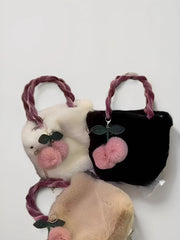 LIZAKOSHT  -  Fashionable Cute Cherry Girl Plush Handbag Women's 2024 Korean Edition New Plush One Shoulder Crossbody Bag