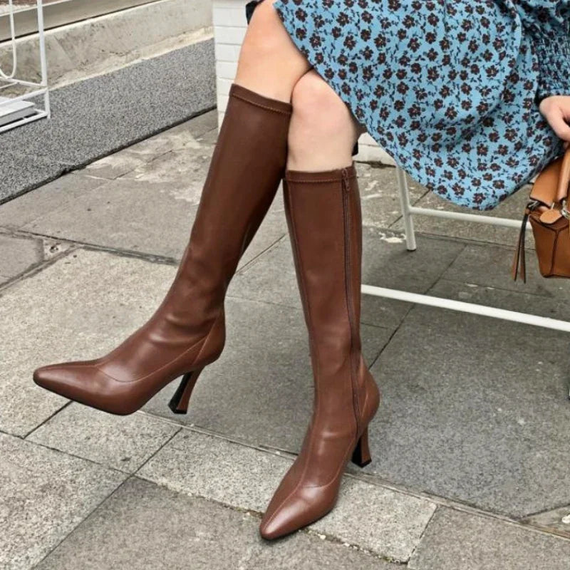 LIZAKOSHT  -  Winter Women Long Boots Fashion Thin High Heel Knee High Booties Ladies Black Brown Sexy Woman Knight Boats Botas De Mujer