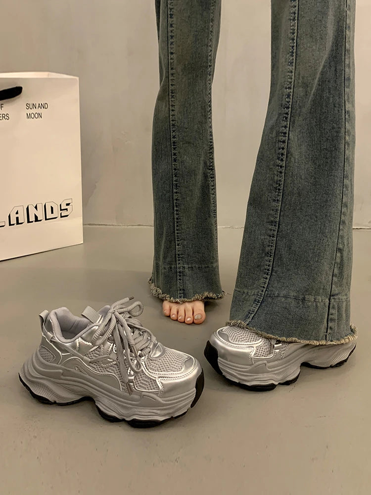 LIZAKOSHT  -  Women's Sneakers With Platform Shoes Woman-shoes Tennis Female Thick Sole Heels Casual Mesh Roses Trainers PU Rubber Leisur