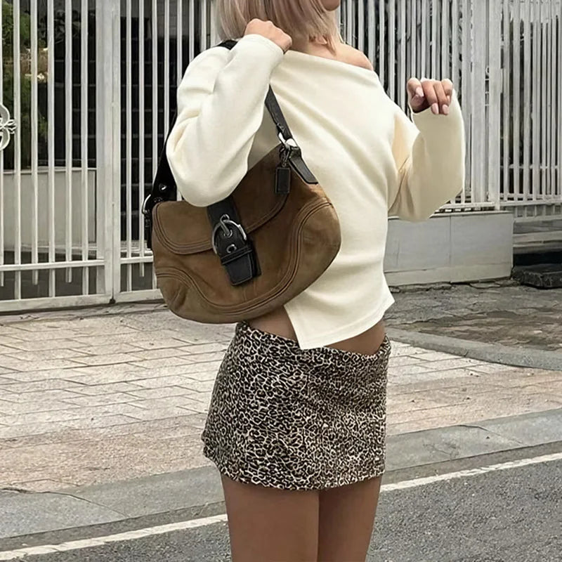 LIZAKOSHT  -  Autumn Irregular Long-sleeved Simple Diagonal Shoulder Elastic Slim Fit Split T-shirt Top Ruched Streetwear Party Clothing