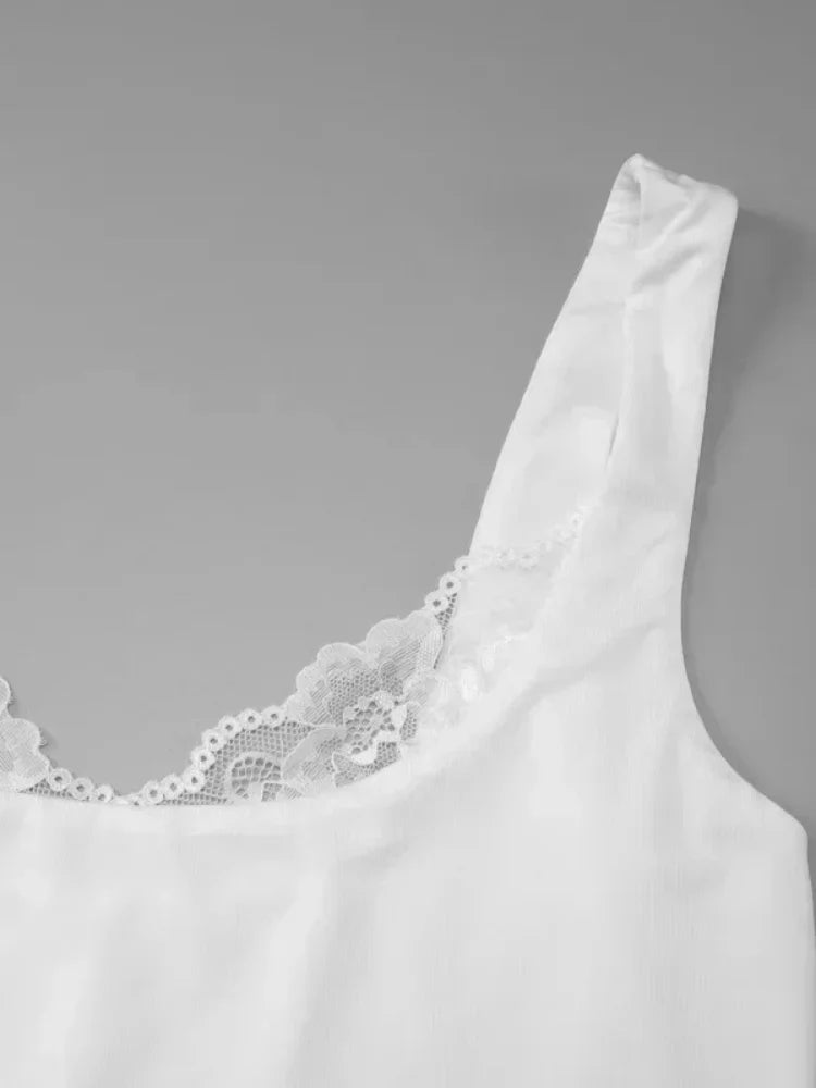 LIZAKOSHT  -  Solid Lace Tank Tops Women Sexy V-neck Backless Streetwear Spaghetti Patchwork Cropped Y2k Top New Women Chic Lace Vest