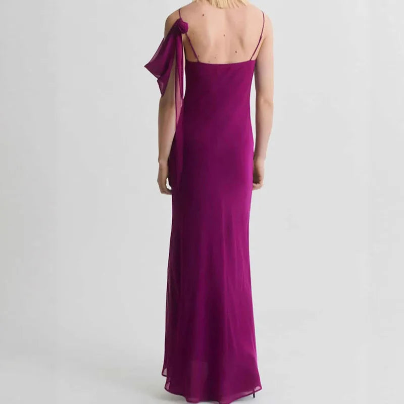 LIZAKOSHT  -  Summer Hollow Out Slim Banquet Dress Elegant Ladies High Waist Simple Evening Dresses Purple Suspender Sleeveless Low Cut Dress