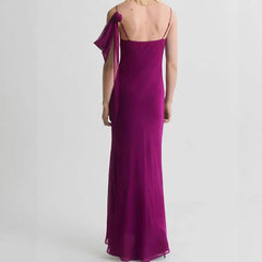LIZAKOSHT  -  Summer Hollow Out Slim Banquet Dress Elegant Ladies High Waist Simple Evening Dresses Purple Suspender Sleeveless Low Cut Dress