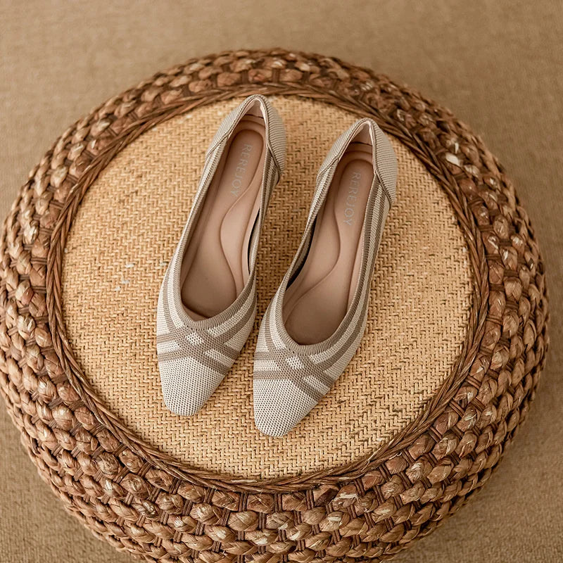 LIZAKOSHT  -  Autumn Women Fashion Casual Slip-on Pump Knitting Single Flat Shoes Breathable Shallow Mouth Square Head Cloth Loafers