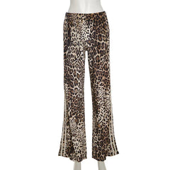 LIZAKOSHT  -  Striped Leopard Print Velvet Wide Leg Pants Fall Winter Women Elastic High Waist Loose Casual Trousers Streetwear Bottoms