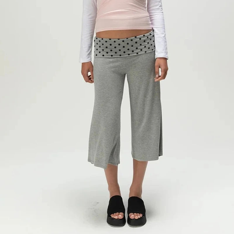 LIZAKOSHT  -  Women's Y2k Fold Over Loungewear Capris Wide Leg Cropped Flowy Gaucho Pants Comfy Casual Yoga Coluttes Pajama Bottoms